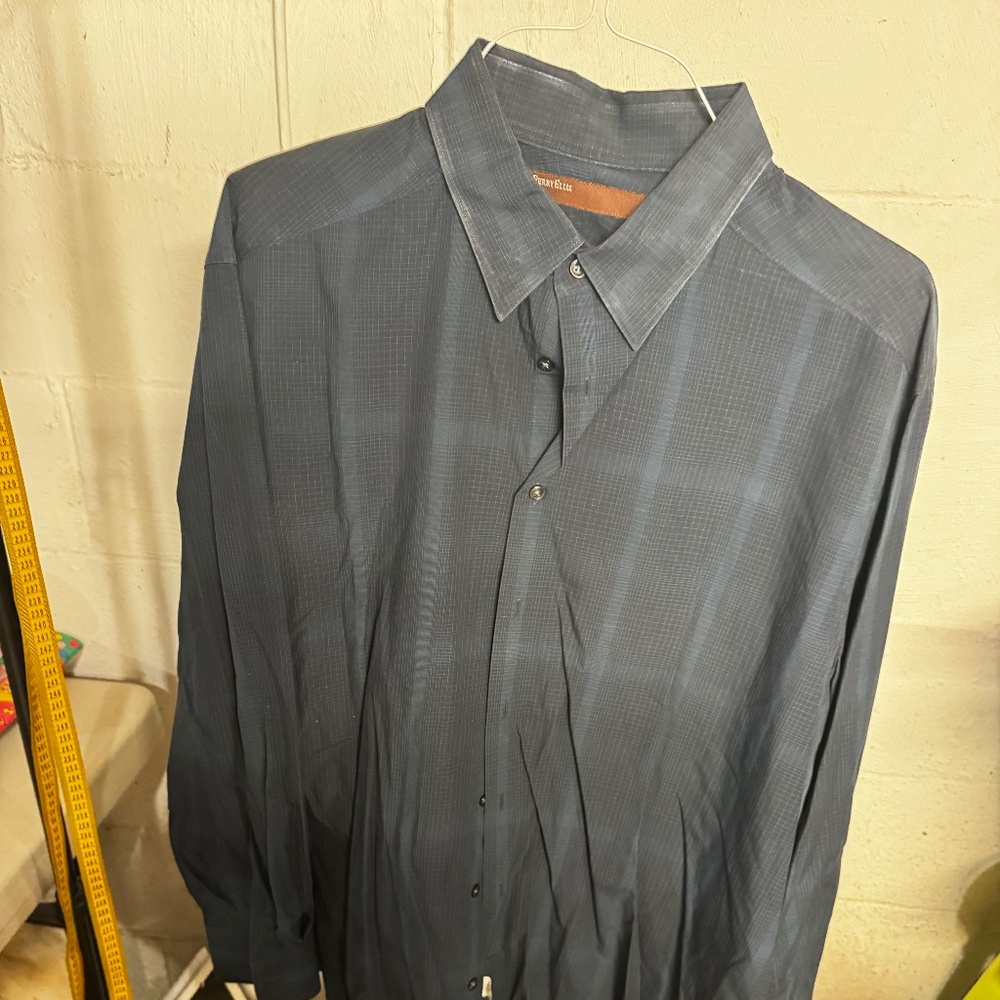 Perry Ellis long sleeve dress shirt size 1X  grey with faint plaid